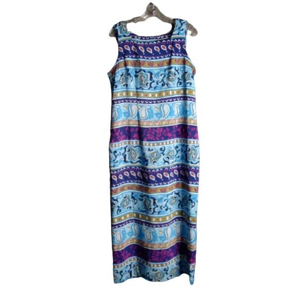 Sag Harbor Blue Green Geometric Floral Print Sheath Sleeveless Dress Size 10 - Picture 1 of 8